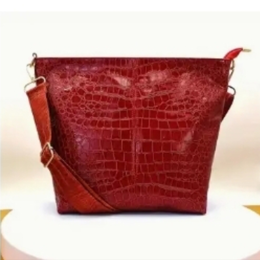 NEW - Large Chic Red Embossed Shoulder Bag